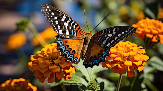 una mariposa se muestra en una flor.