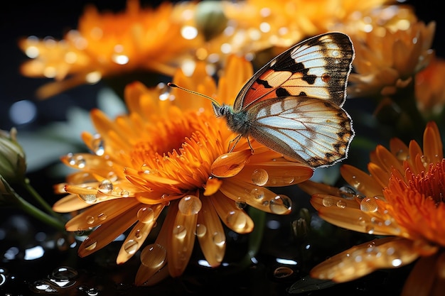 mariposa naranja posada sobre una flor de naranja