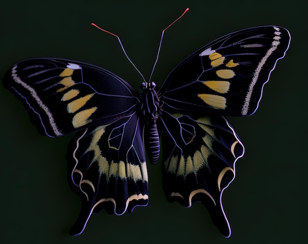 Una mariposa negra y amarilla con la palabra "mariposa" en ella.