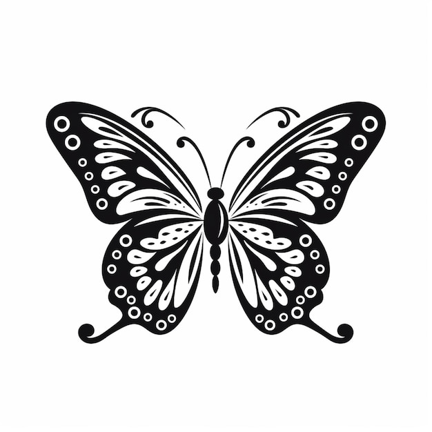 una mariposa negra y blanca con alas giratorias en un fondo blanco