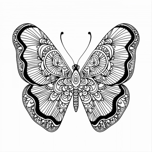 una mariposa negra y blanca con intrincados patrones en sus alas generativo ai