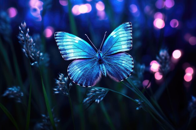 Mariposa nocturna en una imagen macro de un prado iluminado por la luna