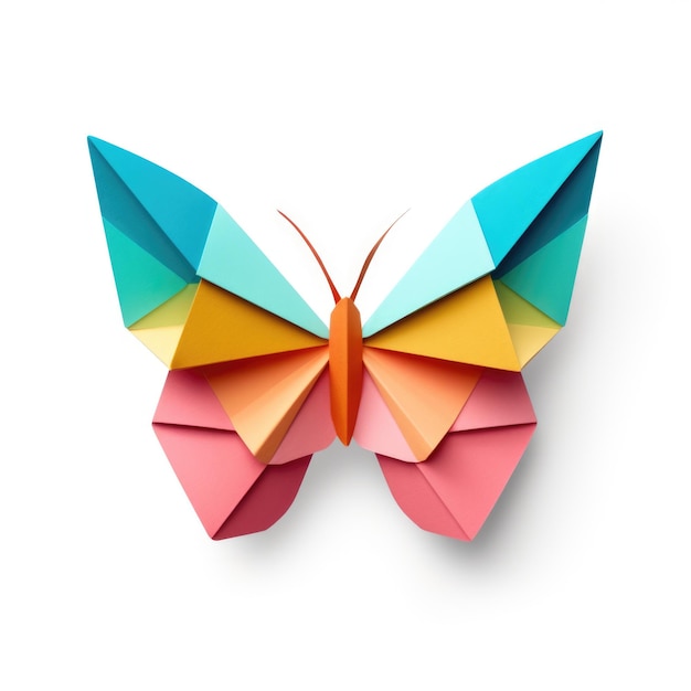 Mariposa de origami aislada sobre fondo blanco