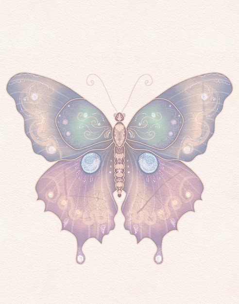 Mariposa pastel vintage dibujo alas de mariposa