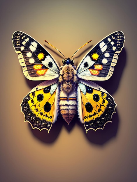 Una mariposa con un patrón amarillo y negro.