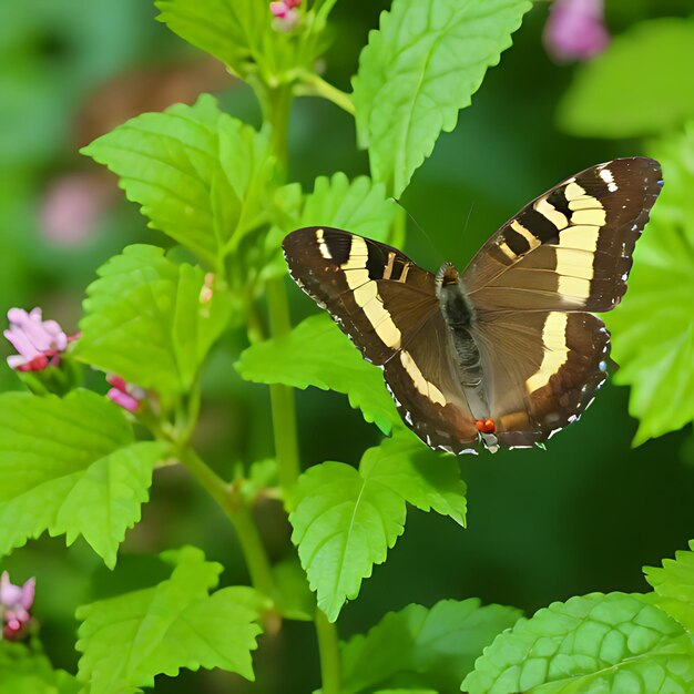 Foto una mariposa en una planta con un fondo verde