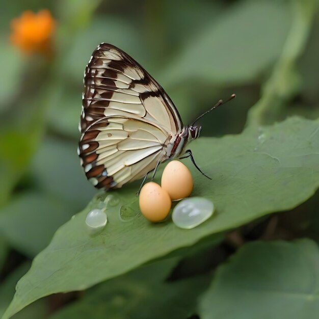 Foto la mariposa pone cuidadosamente sus huevos en una hoja ai