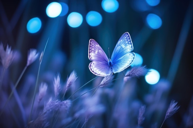 Mariposa en un prado por la noche