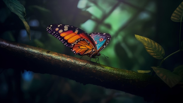 Una mariposa en una rama en la jungla