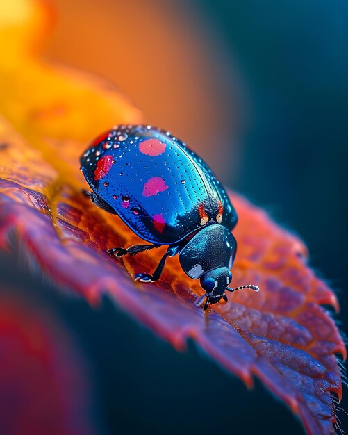 La mariposa roja azul en la hoja