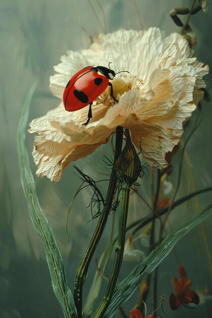 Una mariposa roja en una flor blanca