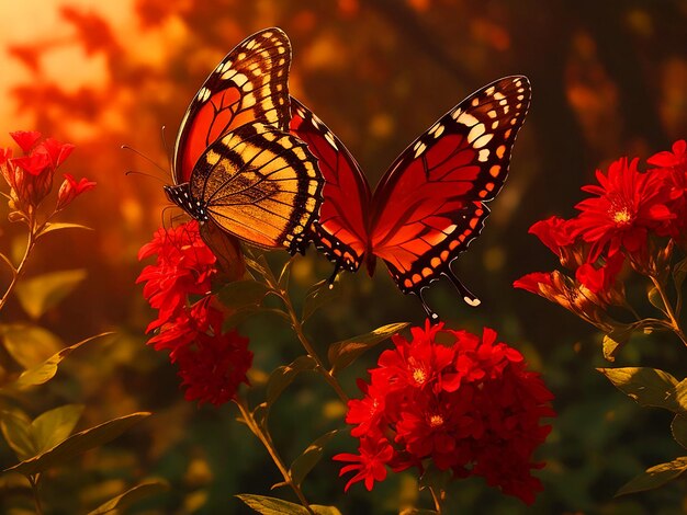 mariposa roja bajo las flores 4k papel tapiz descarga