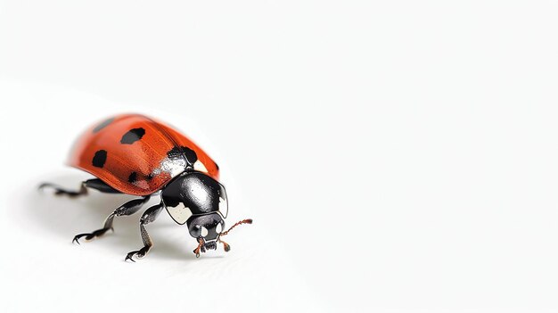 Foto una mariposa roja con manchas negras está sentada sobre un fondo blanco la mariposa está mirando hacia la izquierda de la imagen tiene seis patas y dos antenas