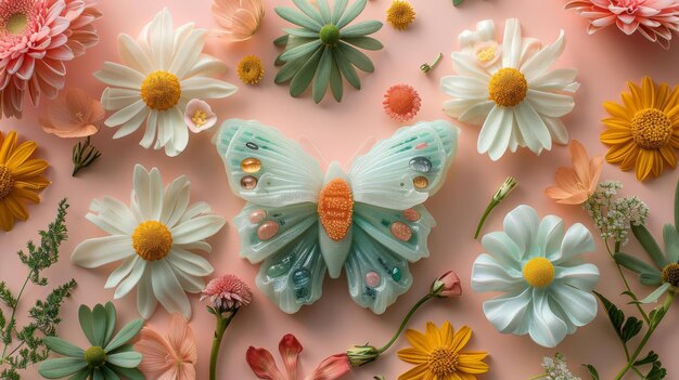 Foto una mariposa está sentada en un lecho de flores