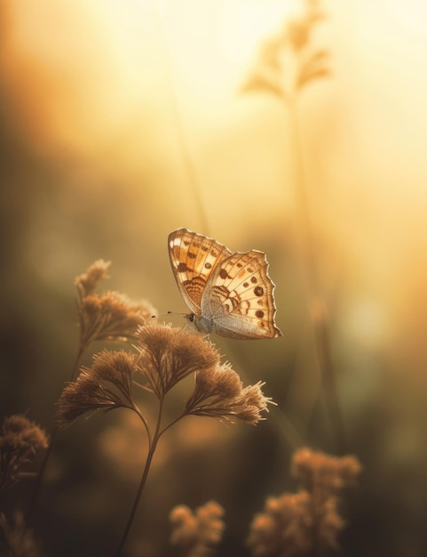 Una mariposa se sienta en una flor al sol.