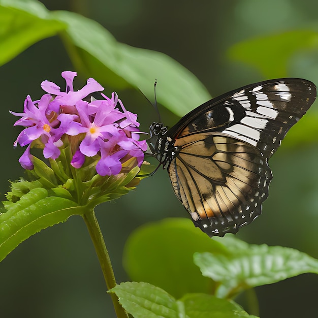 Foto una mariposa se sienta en una flor frente a un fondo verde