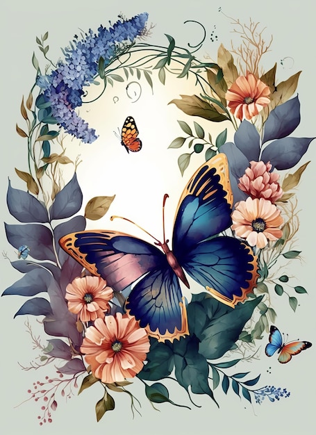Una mariposa se sienta en una flor rodeada de flores.