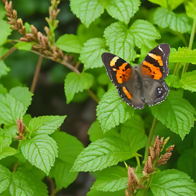 una mariposa se sienta en una planta con el nombre del fotógrafo