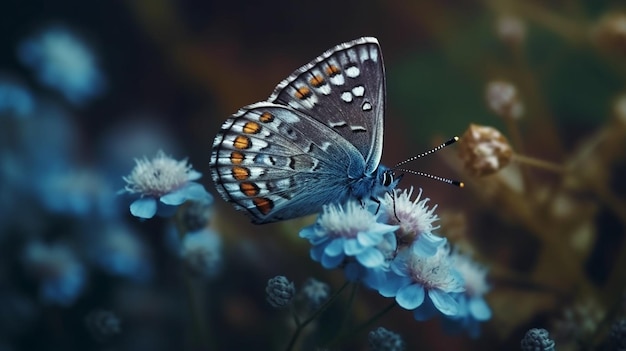 Una mariposa se sienta en una rama con flores en el ai backgroundgenerative