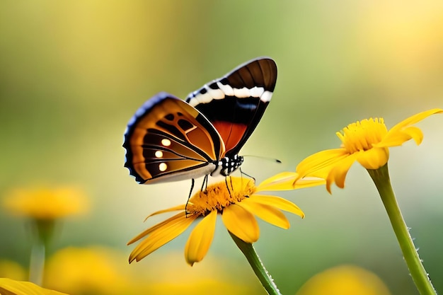 Una mariposa sobre una flor con un fondo borroso