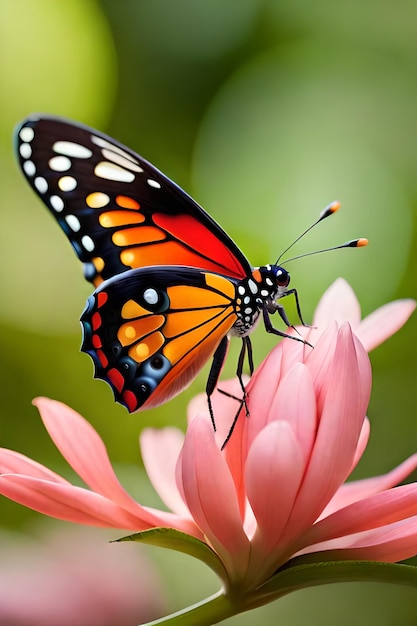 Una mariposa sobre una flor rosa con la palabra mariposa.