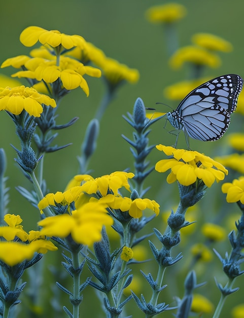 Una mariposa sobre flores generada por ai