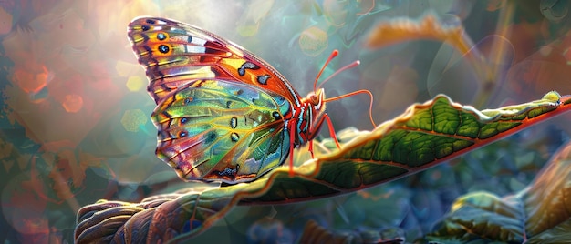 La mariposa vibrante se alza en la hoja