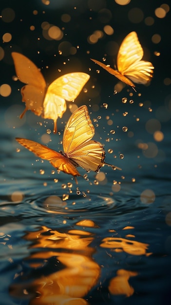 Foto una mariposa está volando en el agua con mariposas