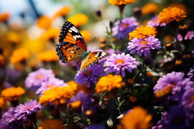 Foto una mariposa volando sobre un campo de flores