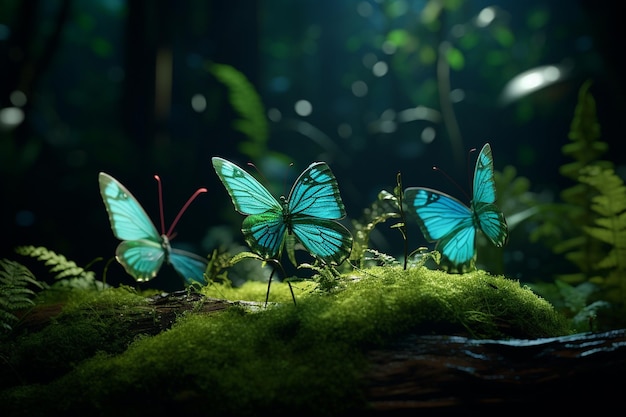 Las mariposas en un bosque mágico