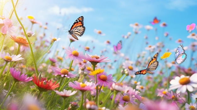 Mariposas en un campo de flores