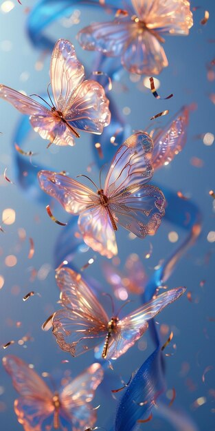 Foto las mariposas están flotando en el agua y la luz es del sol