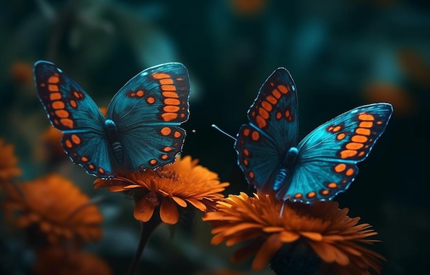 las mariposas están sentadas en una flor con manchas anaranjadas ai generativa