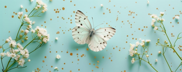 mariposas con flores de fondo amplio decorativo