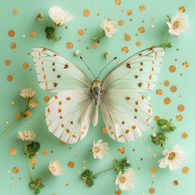 Foto mariposas con flores fondo decorativo