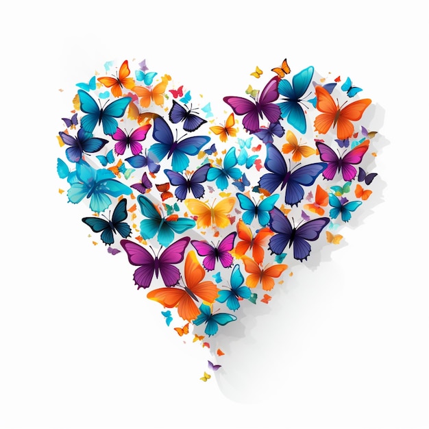 Foto mariposas en forma de corazón sobre un fondo blanco ai generativo