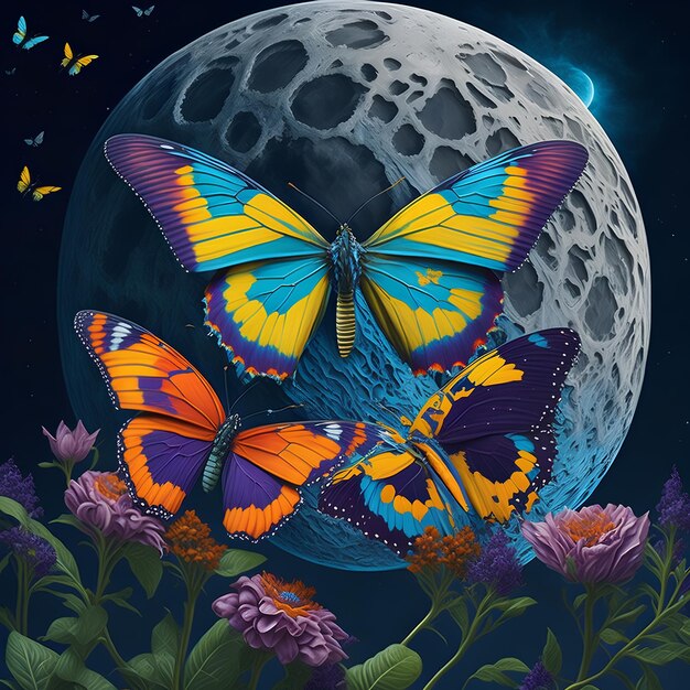 Foto mariposas y la luna