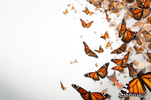 Mariposas monarca aisladas sobre fondo blanco