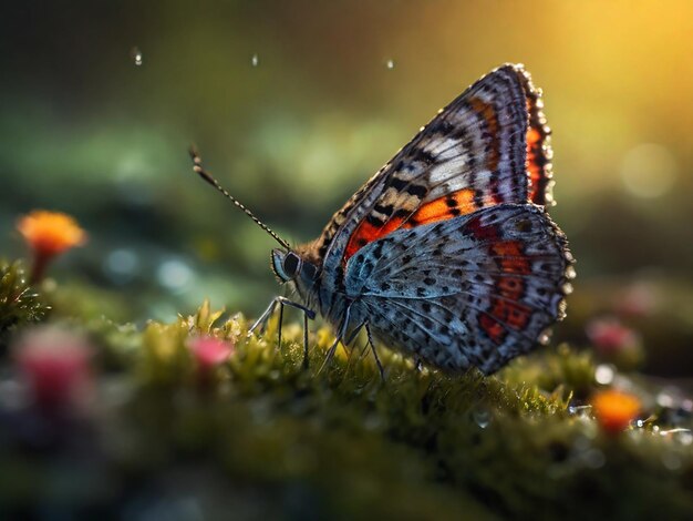 Las mariposas en las plantas miran de cerca