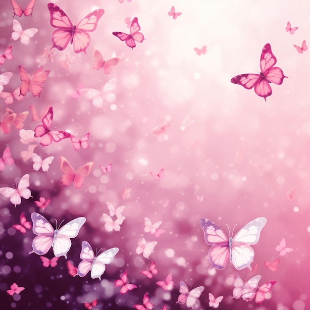 Las mariposas que vuelan en el aire con colores rosados y blancos generativos ai