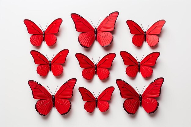 Foto mariposas rojas aisladas sobre un fondo blanco