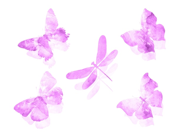 Mariposas rosas aisladas sobre fondo blanco. polillas tropicales. insectos para el diseño. pinturas de acuarela