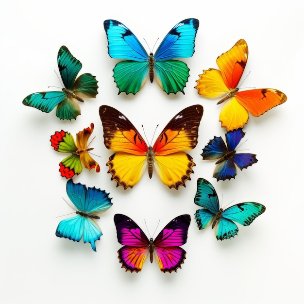 Mariposas vibrantes de diferentes especies dispuestas