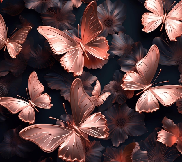 las mariposas vuelan en el aire con pétalos de rosa sobre ellas ai generativa