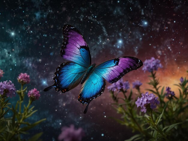 Foto las mariposas vuelan en el cielo oscuro de la noche