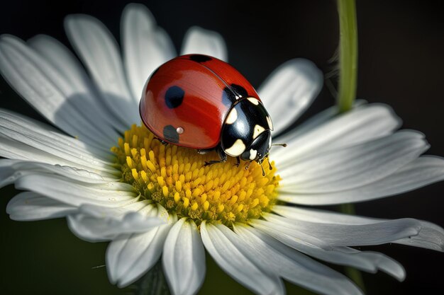 Una mariquita en una flor en el jardín.