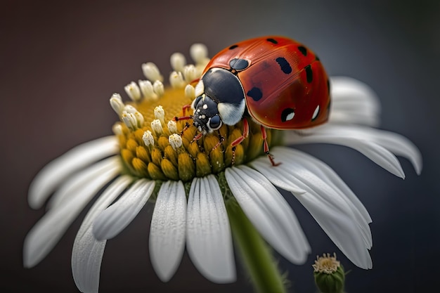 Mariquita con flor de margarita Ilustración AI generativo