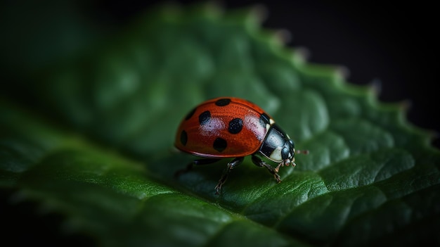 Una mariquita en una hoja con la palabra mariquita en ella