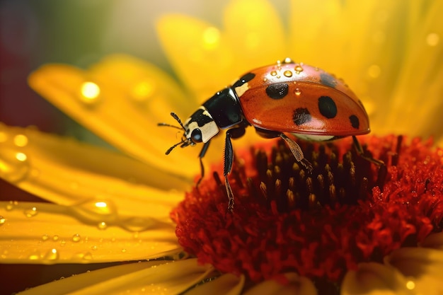 Una mariquita sobre una flor IA generativa