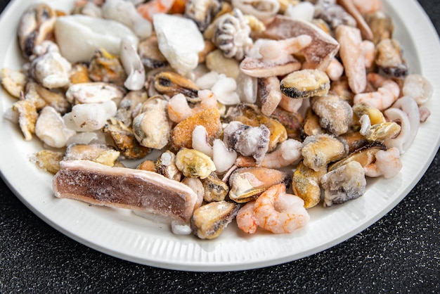 marisco ensalada comida congelada mejillones rapan pulpo vieira calamar comida saludable comida bocadillo